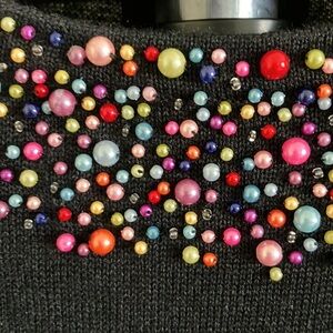 Michael Simon 2003 black sleeveless vest top ramie cotton M/L beads so cute